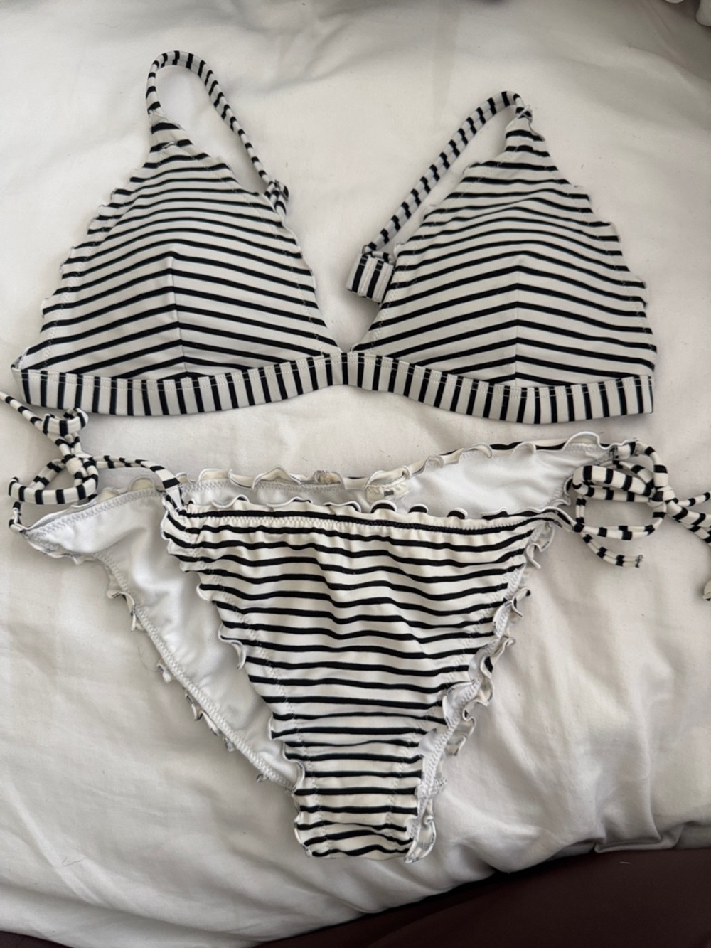 Hollister Black & White Striped Ruffle Bikini Set